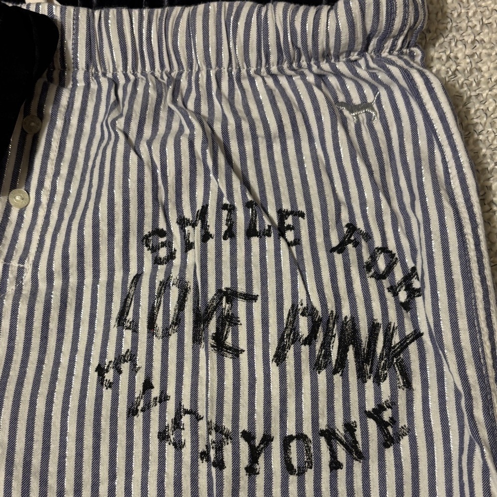Vintage Victoria's Secret PINK Striped Blue Metallic Pajama Pants - Picture 2 of 10